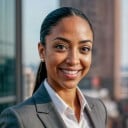 a female in dark grey attire standing her back to a builing view window