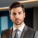 a man wearing a dark grey and white business attire