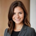 a smiling female with long brown hair in dark business attire