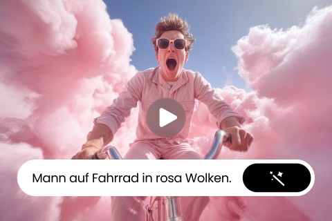 Text eingeben und ein Video von einem durch rosa Wolken fahrenden Mann erstellen