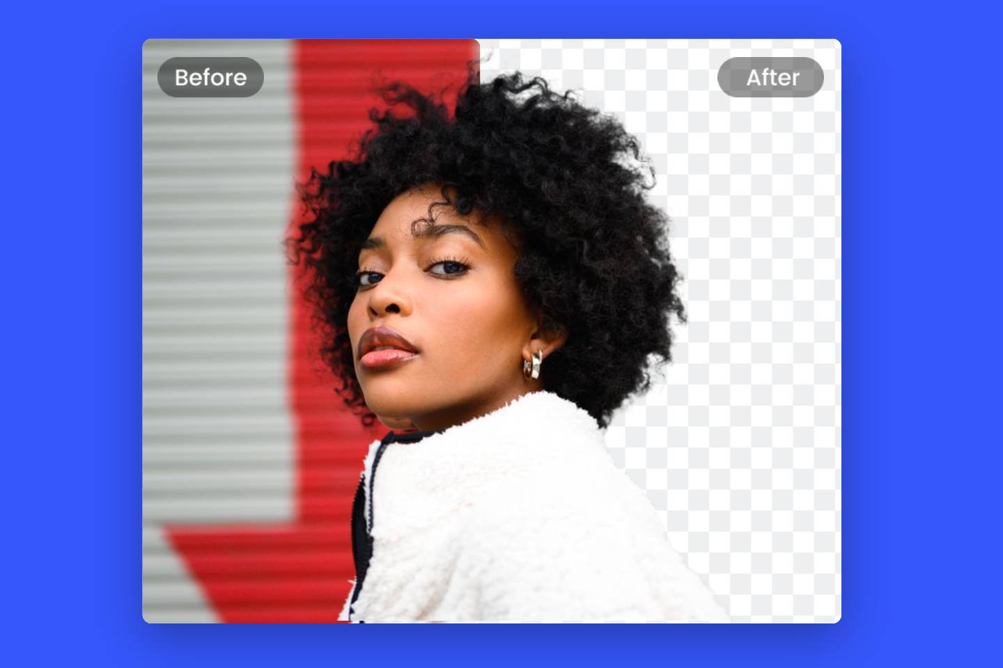 Before and after photo of cut out image with cut out image tool of fotor