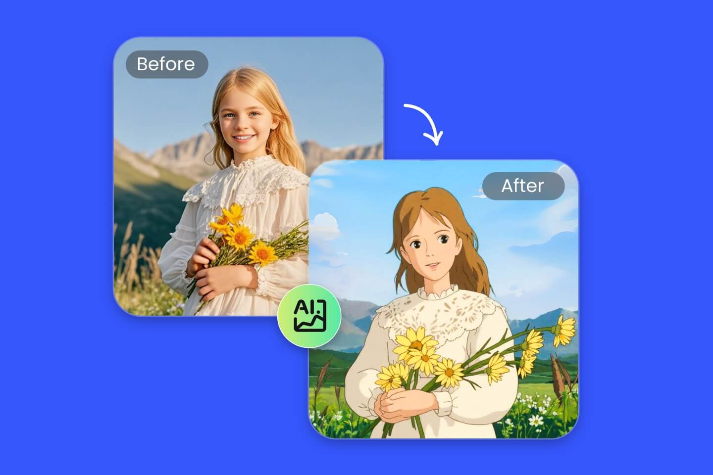 Convert image to ghibli style online in seconds with Fotor free ghibli AI generator