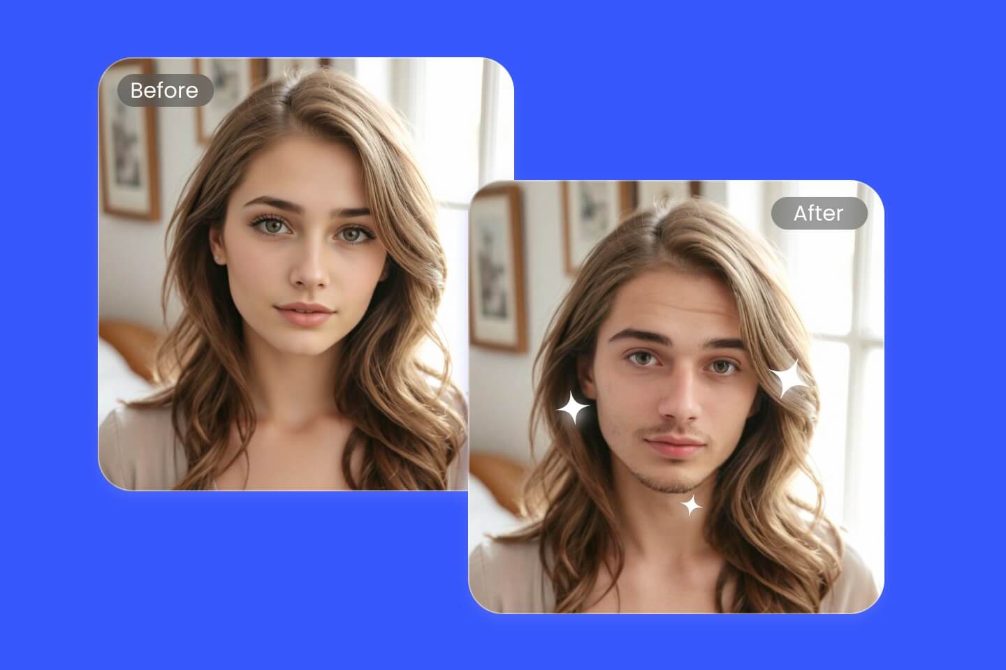 Use Fotor free online online gender swap filter to transform a girl to a boy