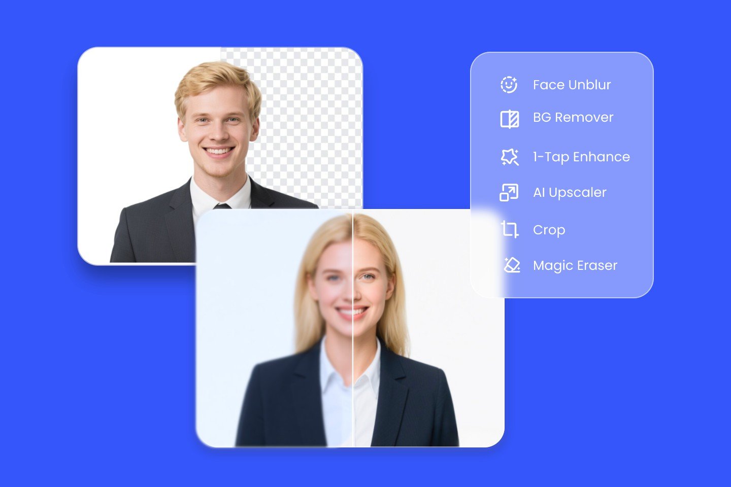 Use fotor resume photo editor to edit resume photos of a man and a woman